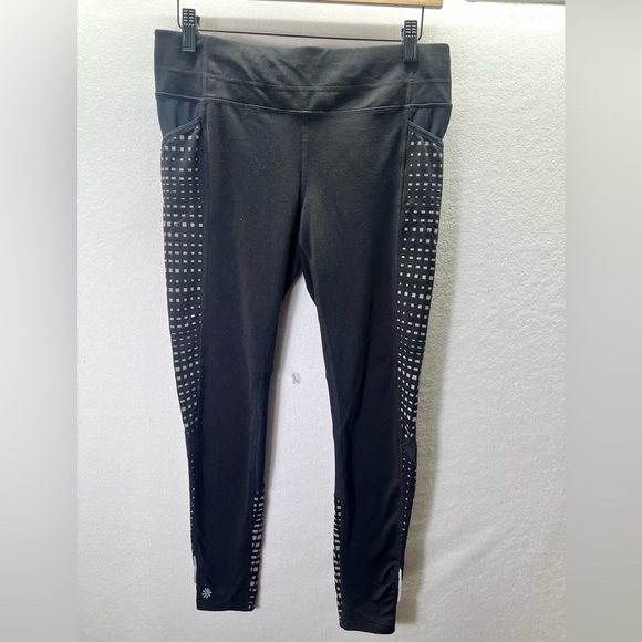 Athleta Be Free Reflective Leggings  Womens M Black Stretch Cute Running 2270 - Picture 1 of 7